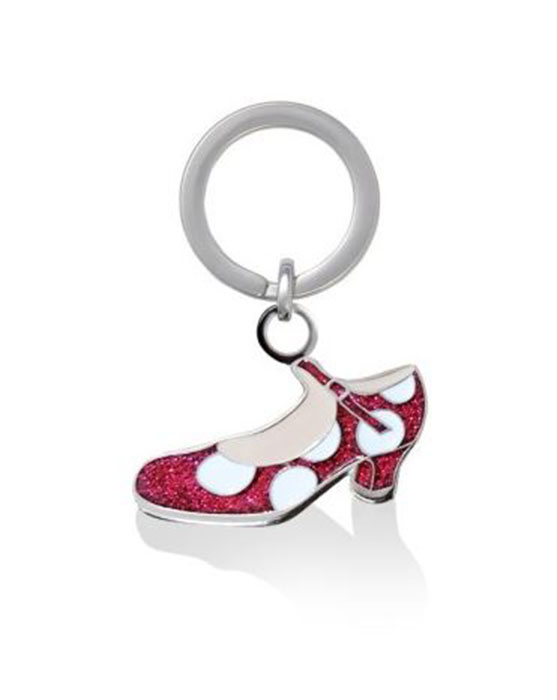 Porte-clés Chaussure de Flamenco Rouge Pailleté à Pois Blanc. Begoña Cervera